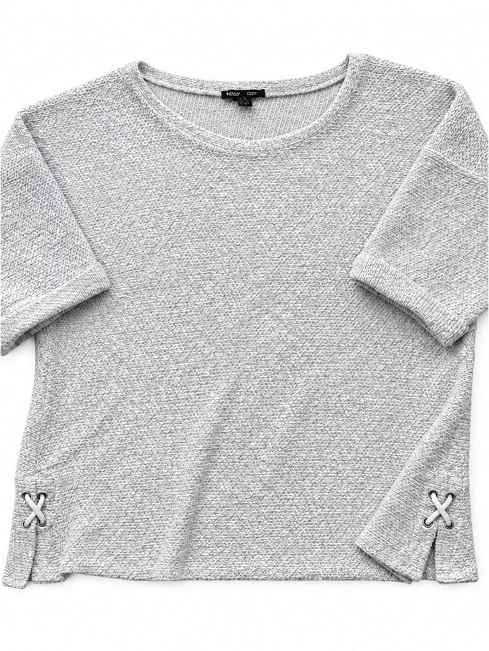 Robert Louis Women’s L Gray Textured Knit Lace-Up Pullover Sweater Casual Sporty